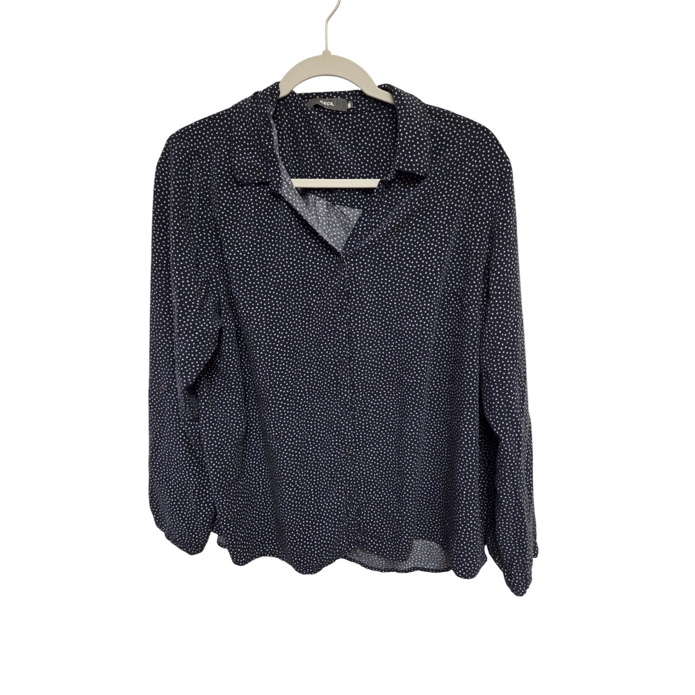 Cecil Women's XXL Black‎ Polka Dot Long Sleeve Button Up Shirt Blouse Top